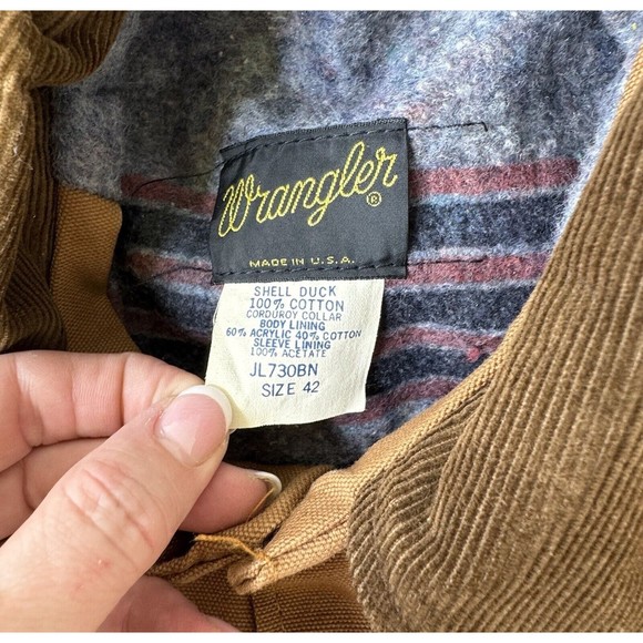 Vintage Wrangler Brown Duck Shell Blanket Lined Corduroy Collar Coat Size 42 USA - Picture 8 of 10